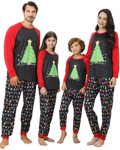 2026 Wholesale <b>Christmas</b> <b>Pajama</b> Set Long Sleeve Sleepwear Red Black Printed Holiday Nightwear <b>Unisex</b> Loungewear 100% Cotton - Product Image 1