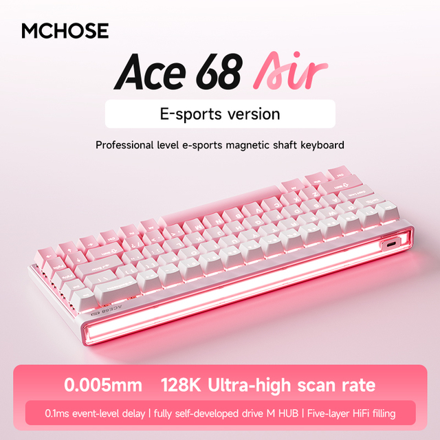 MCHOSE ACE 68 Air Mechanical Magnetic Switch Gaming Keyboard Rapid Trigger Programmable RGB 8K Hz Adjustable Tilt Plastic New