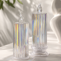 Bougie LED en acrylique cristallin à rayures géométriques, lumière de bougie à réfraction, incassable, sans flamme, lampe décorative de vacances