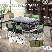 Table de pique-nique pliante légère en acier, style ferme, avec tissu Oxford, pour usage extérieur - Barbecue, camping, design rustique champêtre, villa