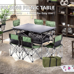 Table de pique-nique pliante légère en acier, style ferme, avec tissu Oxford, pour usage extérieur - Barbecue, camping, design rustique champêtre, <span class=keywords><strong>villa</strong></span> - Product Image 2
