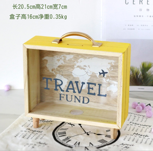 Hucha de madera creativa, caja de monedas, lindo contenedor de almacenamiento de fondos de viaje de escritorio con patrón de cajero automático y estilo de números - Product Image 1