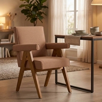 Chaise de salle à manger scandinave moderne contemporaine en bois massif, rembourrée en cuir de vachette, avec accoudoirs et dossier mobiles, pour la maison, le bureau ou le bureau d'étude