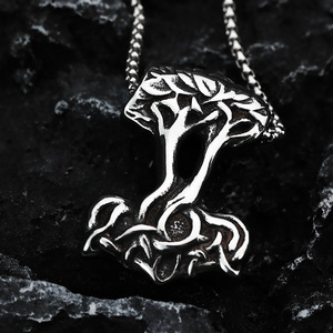 จี้ต้นไม้แห่งชีวิตสไตล์ไวกิ้ง ทำจากสแตนเลสสตีล ดีไซน์ไม่สมมาตร เหมาะสำหรับผู้ชาย สวมใส่ได้ทุกวัน แมทช์กับเสื้อผ้าได้ - Product Image 3