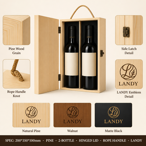 Boîte à vin <span class=keywords><strong>en</strong></span> bois de pin naturel de qualité supérieure pour 2 bouteilles, coffret cadeau avec poignée, emballage double pour vignerons, vente <span class=keywords><strong>en</strong></span> gros - Product Image 5