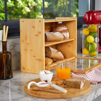Boîte de rangement à pain en bambou à 2 niveaux avec fenêtre transparente, dessus plat, étagère de rangement supplémentaire, boîte à pain pour comptoir, pour le rangement des aliments dans la cuisine