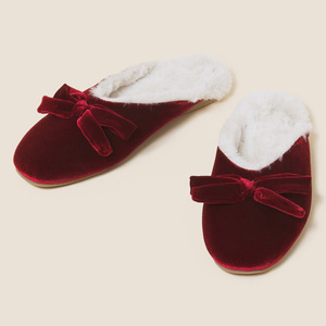 Pantoufles pour femmes de style rétro, pour l'intérieur et l'extérieur, avec doublure moelleuse et joli nœud, pantoufles en velours - Product Image 3