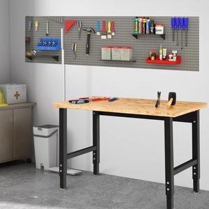 Banc de travail réglable robuste pour garage, en acier et bois, facile à assembler pour le bureau - Product Image 2