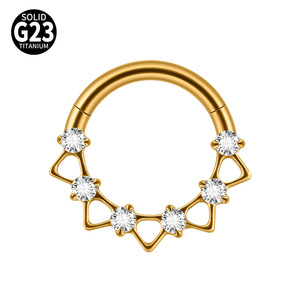 Anneau de nez en titane F136 ajouré triangulaire avec zircone cubique, bijou de piercing 16G, anneau de segment d'oreille pour cartilage, plaqué or PVD, vente en gros OEM - Product Image 5