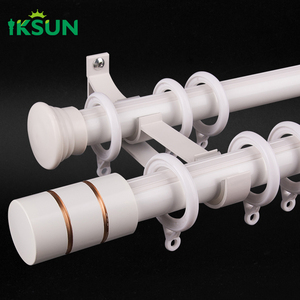 IKSUN Double Curtain Rod Set with Finials & Rings, Modern Black Metal Curtain Pole, Wall <b>Mount</b> for Living Room Bedroom - Product Image 2
