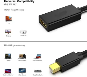 Adaptateur mini port d'affichage vers HDMI Mini DP (compatible Thunderbolt) vers convertisseur HDMI 4K x 2K Cordon plaqué or pour MacBook Pro