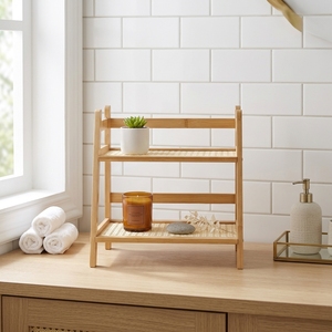 Organisateur de comptoir moderne en bambou à 2 niveaux, organisateur de bureau autoportant, <span class=keywords><strong>étagère</strong></span> échelle à 2 niveaux pour le rangement à la maison, dans le salon ou la cuisine - Product Image 2