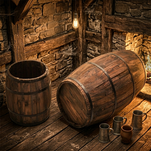 Barils à vin <span class=keywords><strong>en</strong></span> <span class=keywords><strong>bois</strong></span> <span class=keywords><strong>de</strong></span> chêne vintage pour la décoration <span class=keywords><strong>de</strong></span> jardin, mariage, cour, barils gravés écologiques - Product Image 2