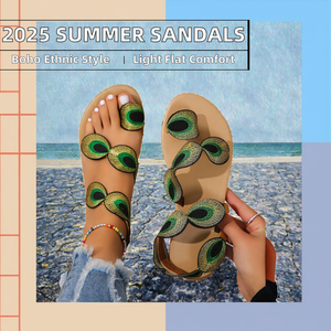 2025 Summer Fashion Trend Lighted Ethnic Flat Women's <b>Beach</b> Sandals-Large Size Outdoor <b>Shoes</b> with PU Upper and Rubber Outsole - Product Image 2
