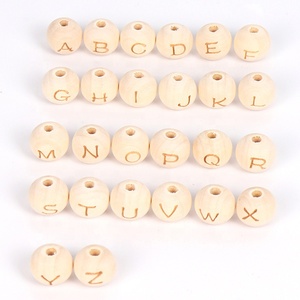 DIY 수제 14mm 나무 구슬 26개 영어 알파벳 조각 헤무 원형 루즈 우드 비즈 - Product Image 2