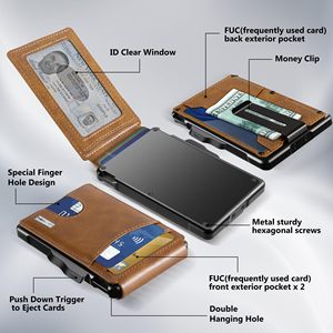 Người đàn ông của ví RFID PU Da Bifold Ví lớn chủ thẻ kinh doanh với logo vật liệu kim loại Pop Up Ví - Product Image 2