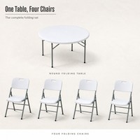 Ensemble table et chaises pliantes rondes blanches en plastique, table de banquet en HDPE moulé par soufflage pour mariage, événement, restauration, extérieur
