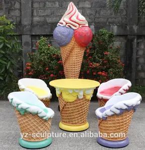 도매 홈 정원 장식 대형 폴리 에스테르 수지 아이스크림 조각 유리 섬유 거대한 아이스크림 벤치 의자 판매