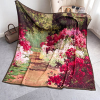 Écharpe carrée en velours à motifs floraux, peinture à l'huile haut de gamme, couleur contrastante, élégante, pour femme, châle d'extérieur, accessoire automne-hiver