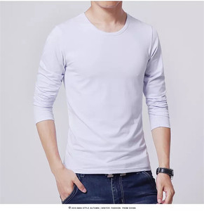 T-shirt <span class=keywords><strong>simple</strong></span> pour hommes 3 couleurs de base T-shirt mince à manches longues Jeunes hommes T-shirt de couleur pure Taille 3XL Col O - Product Image 4