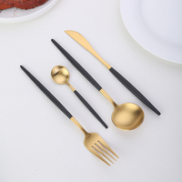 Bulk Wholesale Black Handle Matte Gold Cutlery Stainless Steel Flatware Set
