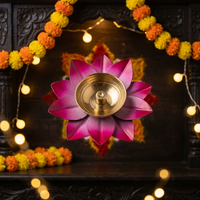 Lampe à huile décorative traditionnelle indienne en forme de lotus Lotus Diya pour Diwali, Pooja, décoration de temple à domicile, festival