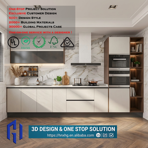 Meubles de cuisine modernes haut de gamme HG de style américain, avec portes en verre mélaminé et accessoires de charnières, ensemble <span class=keywords><strong>d</strong></span>'îlot de cuisine - Product Image 1