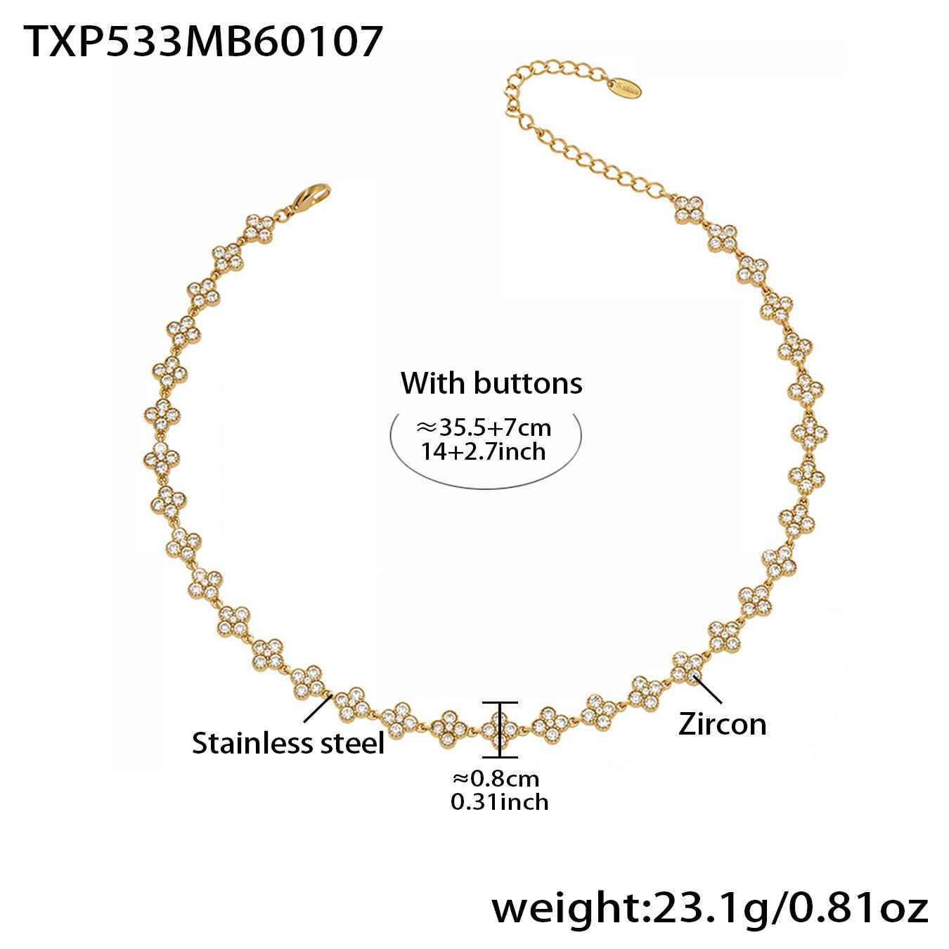 Txp533-collier zircon blanc 355 7cm