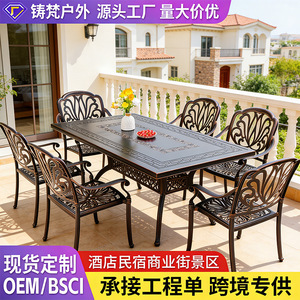 Cast <b>Aluminum</b> Garden Set 6 Seater Outdoor <b>Table</b> Chair Set Waterproof Traditional Courtyard Furniture - Product Image 2
