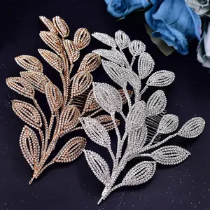 New Design Diamond Chain Leaf Styling Wedding Hair Accessories Bridal Hair Comb Tiara Rhinestone Bridal Hair Jewelry
