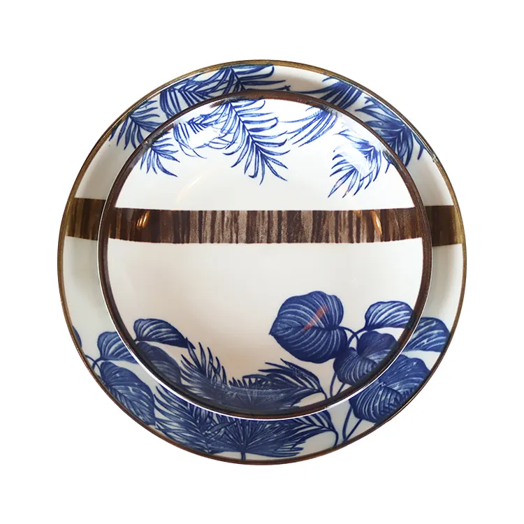 الصينية وير الخزف الأزرق والأبيض الخزف أواني الطعام Vaisselle مجموعة مخصصة المطبوعة لوحة سيراميك