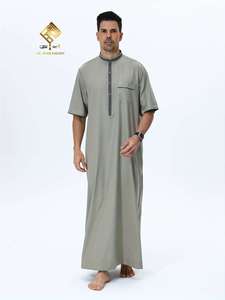 Latest <b>Men</b> Arabic <b>Thobe</b>,Soft Non-Pilling Material,Fashionable Short Sleeve Stand Collar Button Design good quality comfortable - Product Image 2