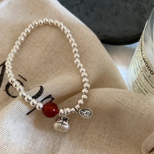 S925 Sterling Silver Red Agate <b>Beaded</b> Persimmon <b>Bracelet</b> Women's Jewelry Gift - Product Image 3
