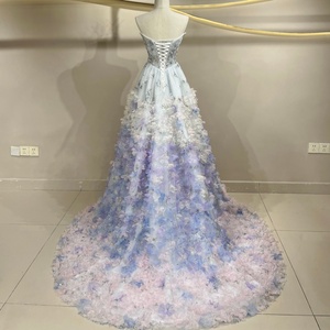 JFH91 ชุดเดรสออกงานกลางคืนผ้าชีฟองสีออมเบรสวยงาม คอทรงเรือ ประดับคริสตัล ลูกปัด แต่งลายพิมพ์เอวทรงธรรมชาติ ทรงเอไลน์ - Product Image 2