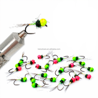 UV-Offset Fluoreszierendes Gelb Fluoreszierendes Rosa Wolfram-Perlen-Nymphen-Jig mit 18 #   Fliegenfischerhaken mit Wolfram-Angelgewicht