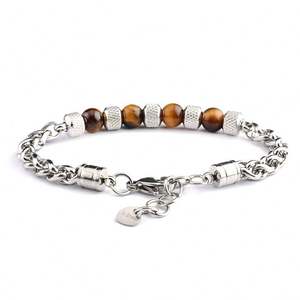 Stainless Steel <b>Adjustable</b> Chain Link Wristband Tiger Eye Bead Healthy Summer Casual Fashion <b>Bracelet</b> for Men Women Gift - Product Image 5