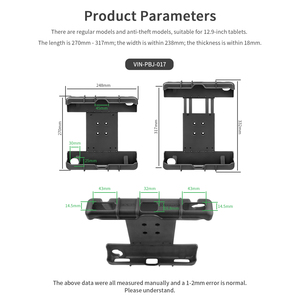 VINmounts 12.9" <b>Tablet</b> <b>Holder</b> Clamp Adjustable Length 10.63–12.48in Fixed Width up to 9.37in Universal Mount - Product Image 2