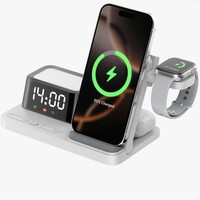 18W Klokwekker Magnetische Draadloze Oplader met Type-C Poort - 3-in-1 Oplaadstation met standaard voor Telefoons, Smartwatches en Hoofdtelefoons