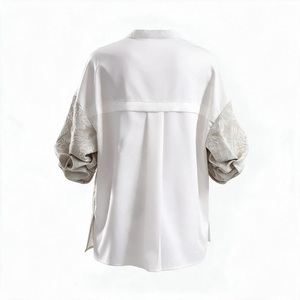 Blusa de Gasa con Estampado Floral para Mujer, con Cuello Mao, Manga Abullonada, Corte Holgado, Informal, para Primavera y Verano - Product Image 3