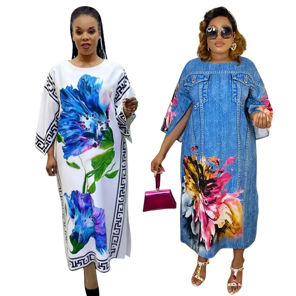 Ronde Hals Losse Half Mouwen Jurk Kleding Voor Plus Size Vrouwen Etnische Stijl Digital Printing Vrouwen Plus Size Maxi jurk