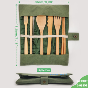 <span class=keywords><strong>Set</strong></span> di Posate Portatili in Bambù per Viaggi e Campeggio, Include Forchetta, Cucchiaio, Coltello e Cannuccia - Product Image 2
