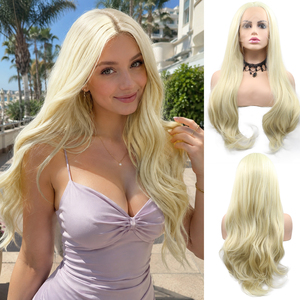 Meilleure perruque <span class=keywords><strong>blonde</strong></span> 13x4 à dentelle transparente, synthétique, résistante à la chaleur, ondulations lâches, longue, sans colle, semi-nouée à la main pour <span class=keywords><strong>femme</strong></span> - Product Image 5