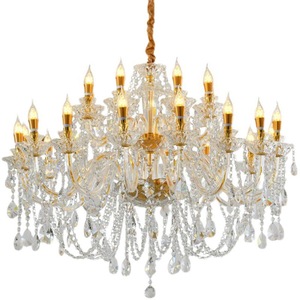 Lustre en cristal avec base en acier inoxydable doré, ampoule E26, lumière blanc chaud 3500K, hauteur réglable, télécommande, suspension pour salon - Product Image 2