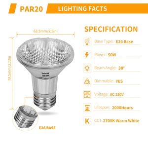 6 packs d'ampoules halogènes <span class=keywords><strong>PAR20</strong></span> E26 <span class=keywords><strong>50W</strong></span> à intensité variable pour l'éclairage d'ambiance des tables de restaurant, des magasins et de la maison - Product Image 2