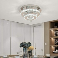 Lustre à Led double rond semi-encastré Éclairage en cristal chromé Plafonnier en cristal pour chambres à coucher Salles à manger Couloir