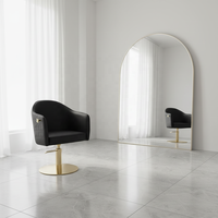Fauteuil de Barbier Moderne Pivotant à 360° avec Relevage, Design Canapé en Cuir, Cadre en Acier Inoxydable Doré, Confortable pour Salon de Coiffure