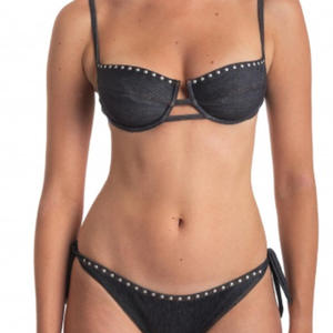 <span class=keywords><strong>Costume</strong></span> da bagno con ferretto con scollo all'americana con <span class=keywords><strong>reggiseno</strong></span> Push-Up e cintura nera a fondo pieno in due pezzi costumi da bagno OEM Service Washed Technics - Product Image 1