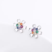 Perhiasan Mewah Perak Sterling 925 Set Kalung dan Anting Bunga Sakura Zirkon Warna-warni