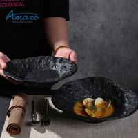 Vaisselle texturée en relief noir mat maison restaurant utilisé nouilles pastasalad bol bols en céramique personnalisés