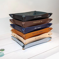 Plateau de rangement en cuir PU de qualité supérieure avec fermeture à pression, logo personnalisé, organisateur portable pour Noël, les fêtes, l'entrée, la table de chevet, souvenir, cadeau
